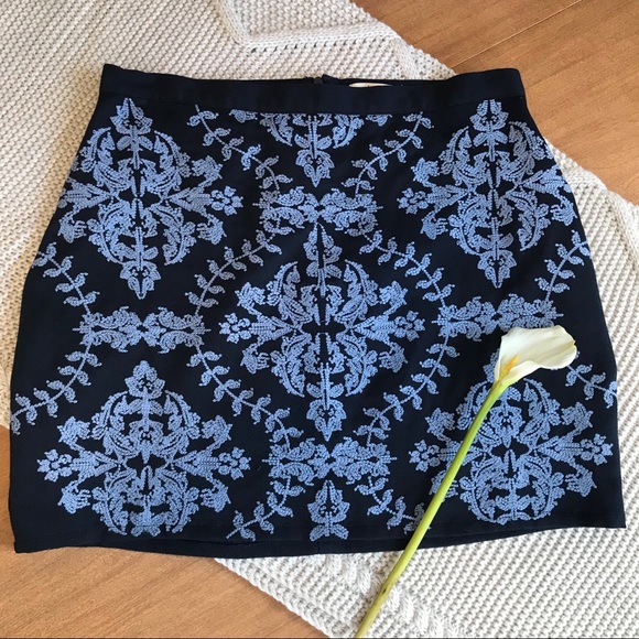 Navy Blue Embroidered Mini Skirt - Picture 1 of 4